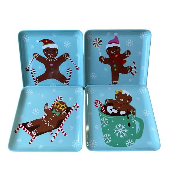 Sugarplum Dreams CHRISTMAS GINGERBREAD Appetizer Plate 5.75in Melamine Set 4 NEW - Picture 3 of 12